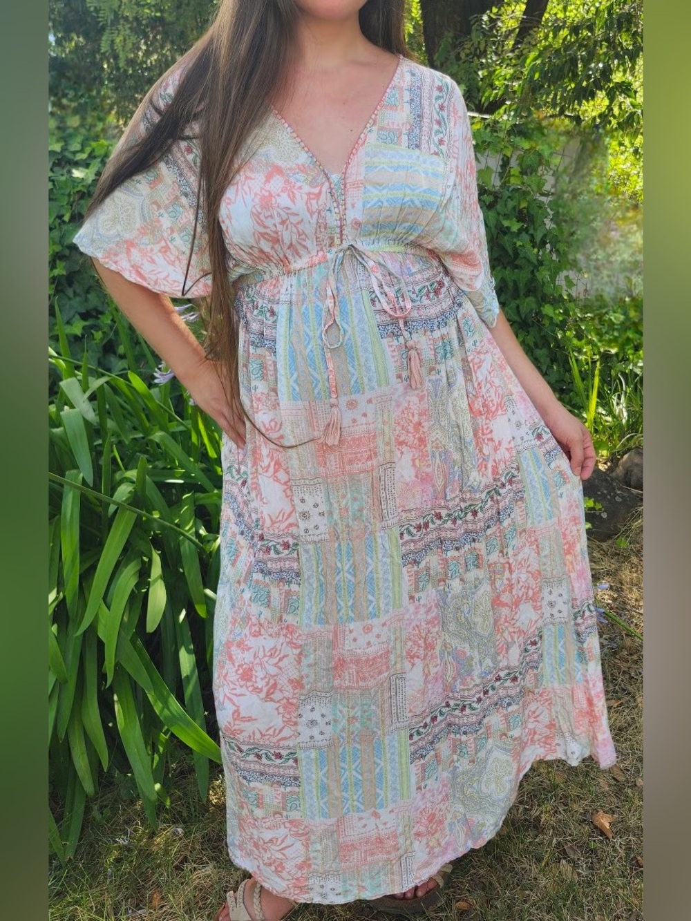 World Market Pastel Mixed Patchwork Kaftan Dress size small/medium